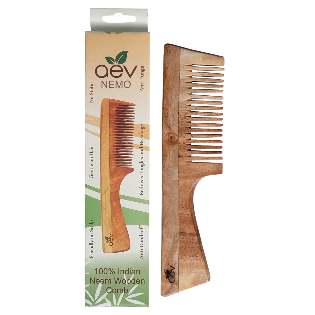 AEV Nemo Neem Wood Hair Comb with Handle