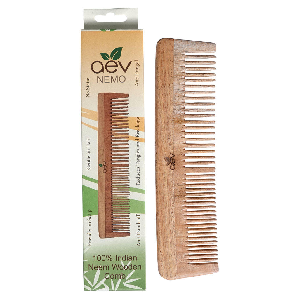 AEV Nemo Neem Wood Hair Comb with Mixed Teeth